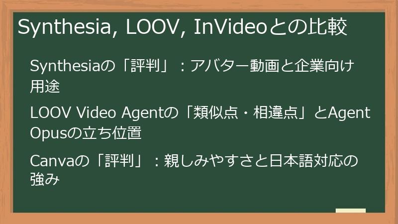 Synthesia, LOOV, InVideoとの比較