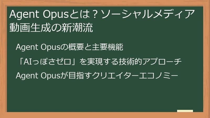 Agent Opusとは？ソーシャルメディア動画生成の新潮流