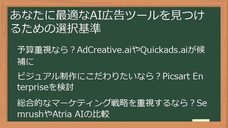 あなたに最適なAI広告ツールを見つけるための選択基準