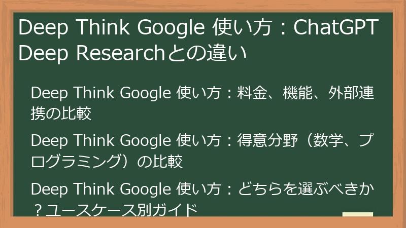 Deep Think Google 使い方：ChatGPT Deep Researchとの違い