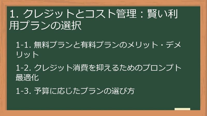 1. クレジットとコスト管理：賢い利用プランの選択
