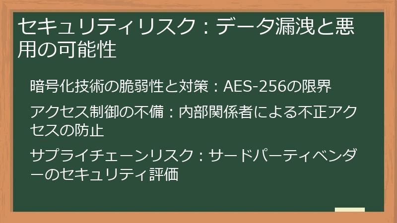 セキュリティリスク：データ漏洩と悪用の可能性