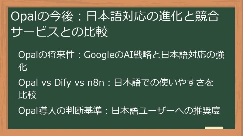 Opalの今後：日本語対応の進化と競合サービスとの比較