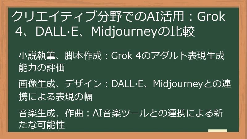 クリエイティブ分野でのAI活用：Grok 4、DALL·E、Midjourneyの比較
