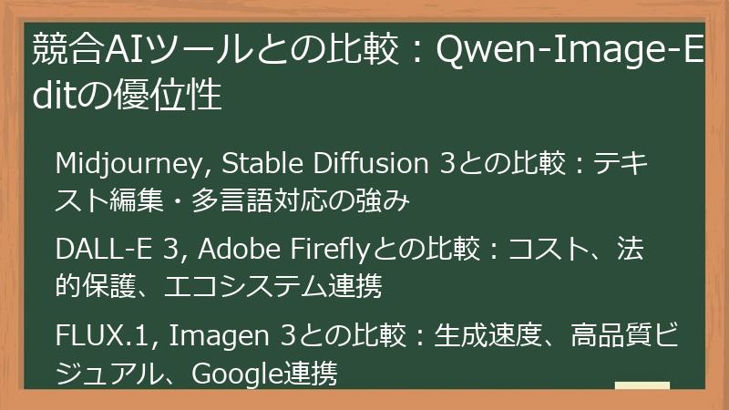 競合AIツールとの比較：Qwen-Image-Editの優位性