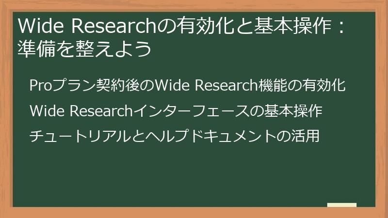 Wide Researchの有効化と基本操作：準備を整えよう
