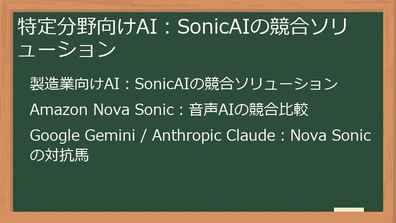 特定分野向けAI：SonicAIの競合ソリューション