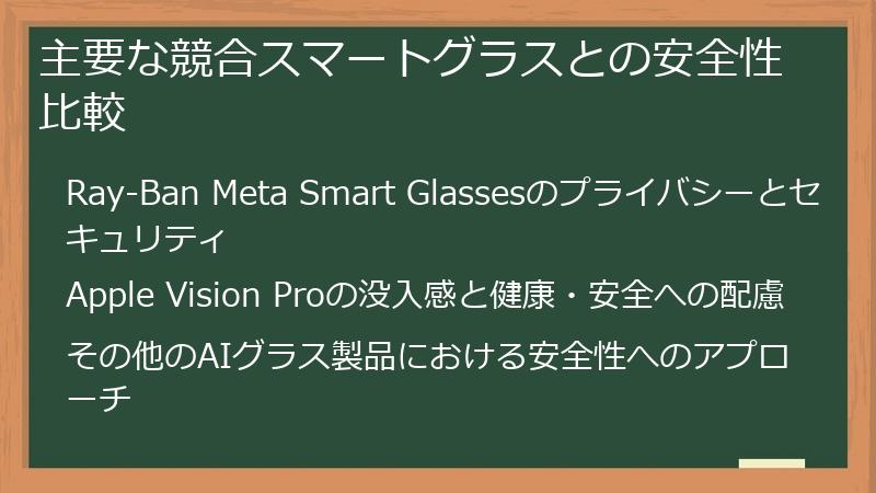 主要な競合スマートグラスとの安全性比較