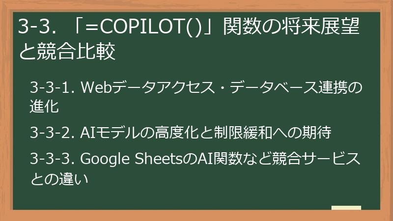 3-3. 「=COPILOT()」関数の将来展望と競合比較
