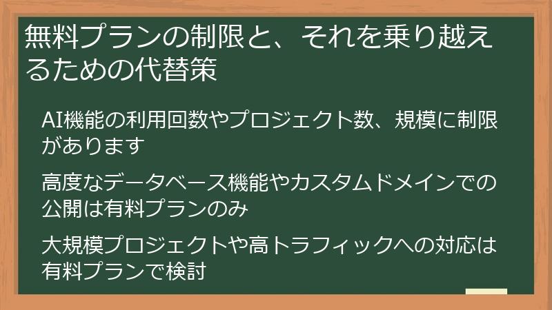 無料プランの制限と、それを乗り越えるための代替策