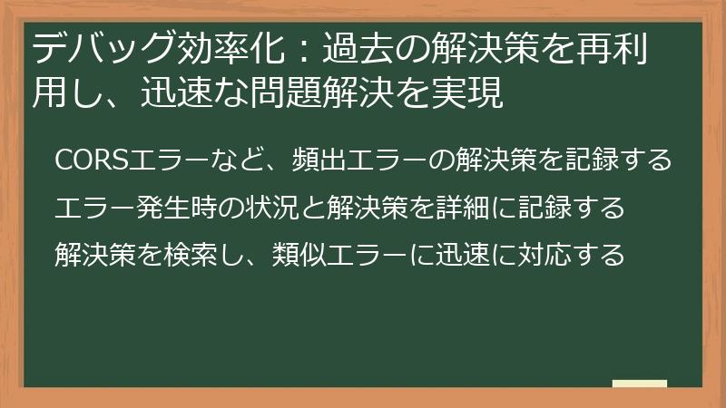 デバッグ効率化：過去の解決策を再利用し、迅速な問題解決を実現