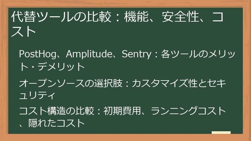 代替ツールの比較:機能、安全性、コスト