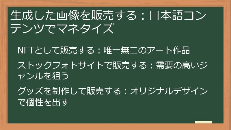生成した画像を販売する:日本語コンテンツでマネタイズ