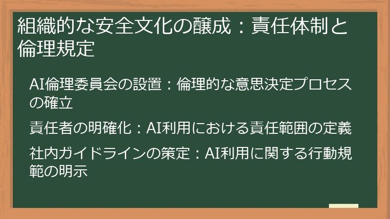 組織的な安全文化の醸成：責任体制と倫理規定