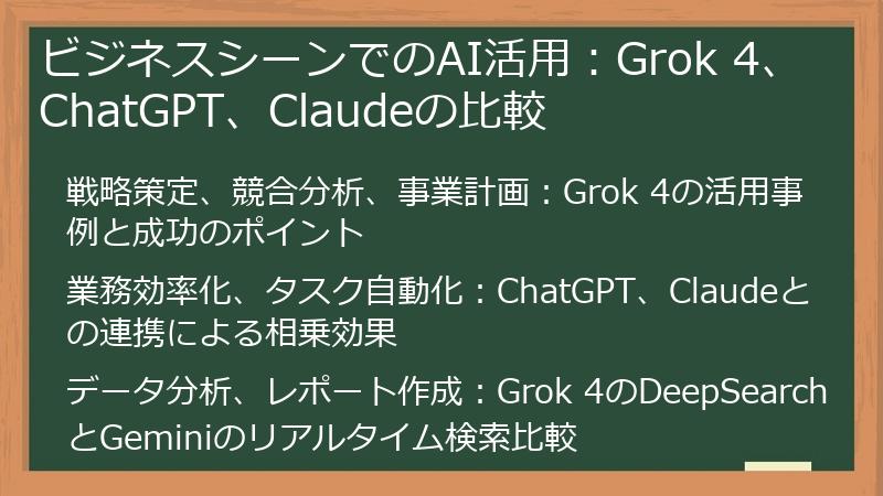 ビジネスシーンでのAI活用：Grok 4、ChatGPT、Claudeの比較