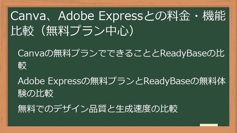 Canva、Adobe Expressとの料金・機能比較（無料プラン中心）