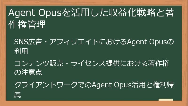 Agent Opusを活用した収益化戦略と著作権管理