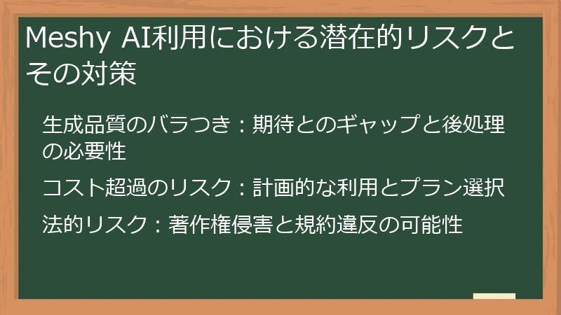 Meshy AI利用における潜在的リスクとその対策