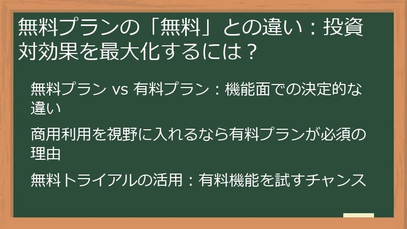 無料プランの「無料」との違い：投資対効果を最大化するには？
