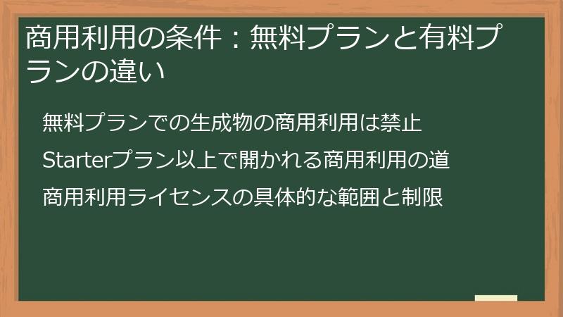 商用利用の条件：無料プランと有料プランの違い