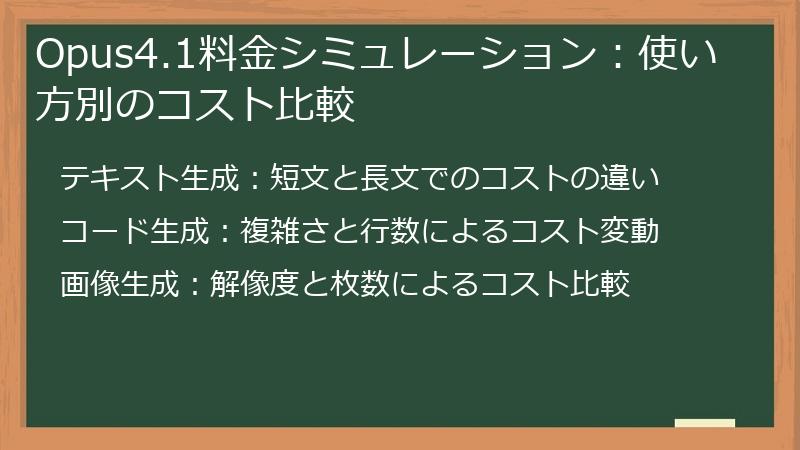 Opus4.1料金シミュレーション：使い方別のコスト比較