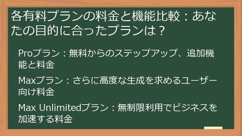 各有料プランの料金と機能比較：あなたの目的に合ったプランは？