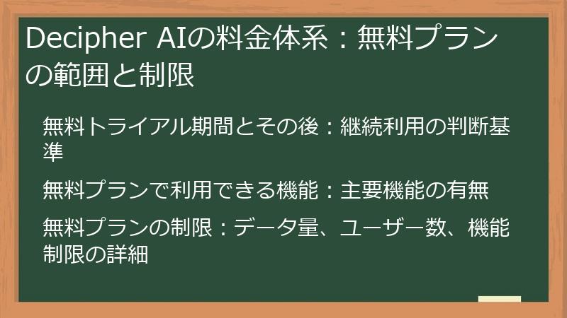 Decipher AIの料金体系：無料プランの範囲と制限
