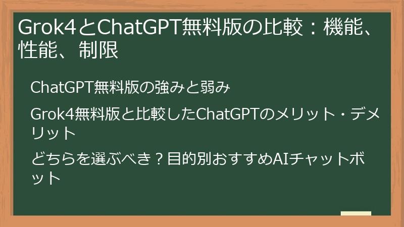 Grok4とChatGPT無料版の比較：機能、性能、制限