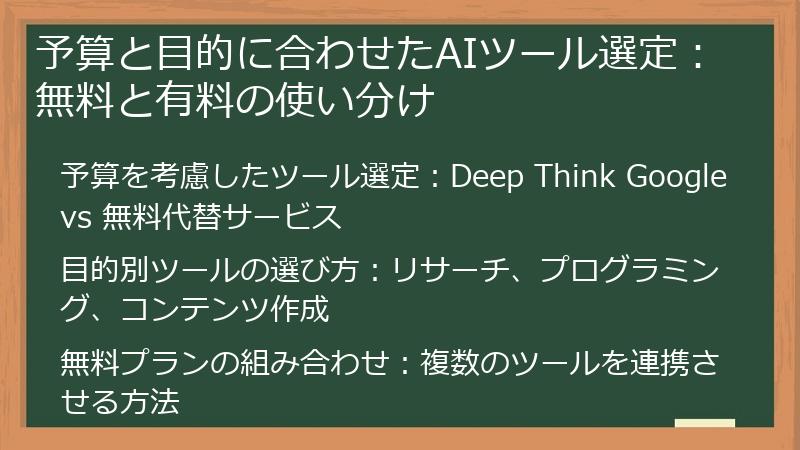 予算と目的に合わせたAIツール選定:無料と有料の使い分け