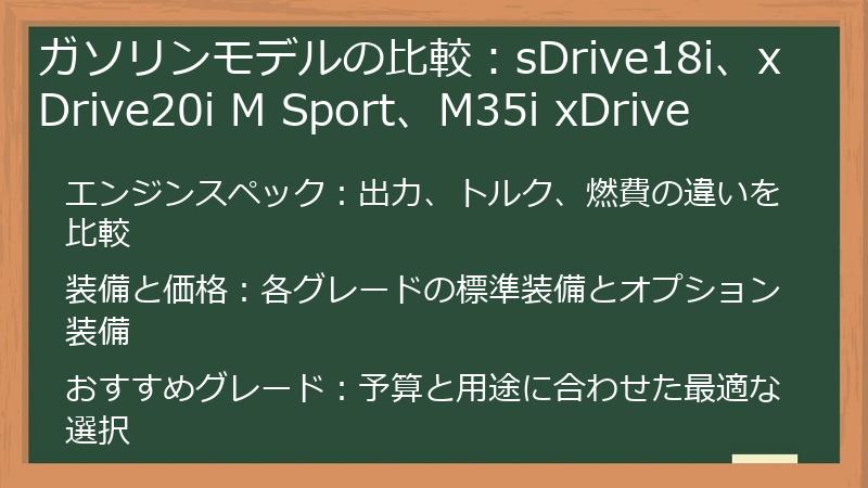 ガソリンモデルの比較：sDrive18i、xDrive20i M Sport、M35i xDrive
