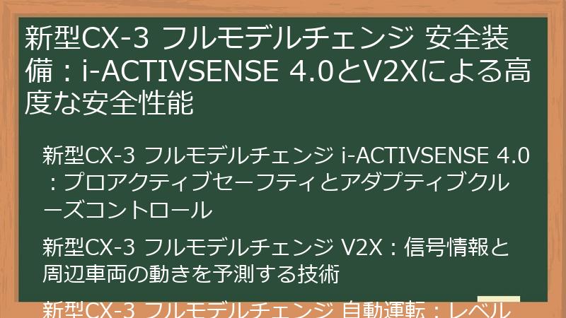 新型CX-3 フルモデルチェンジ 安全装備：i-ACTIVSENSE 4.0とV2Xによる高度な安全性能