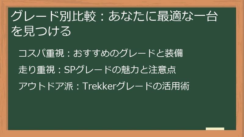 グレード別比較：あなたに最適な一台を見つける