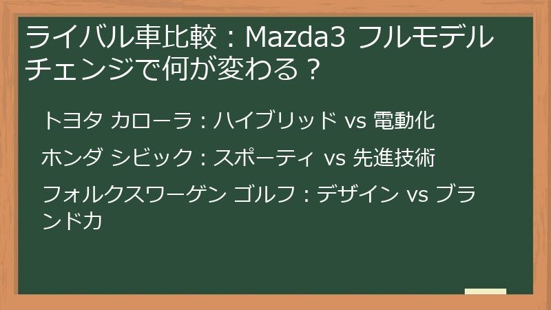 ライバル車比較：Mazda3 フルモデルチェンジで何が変わる？