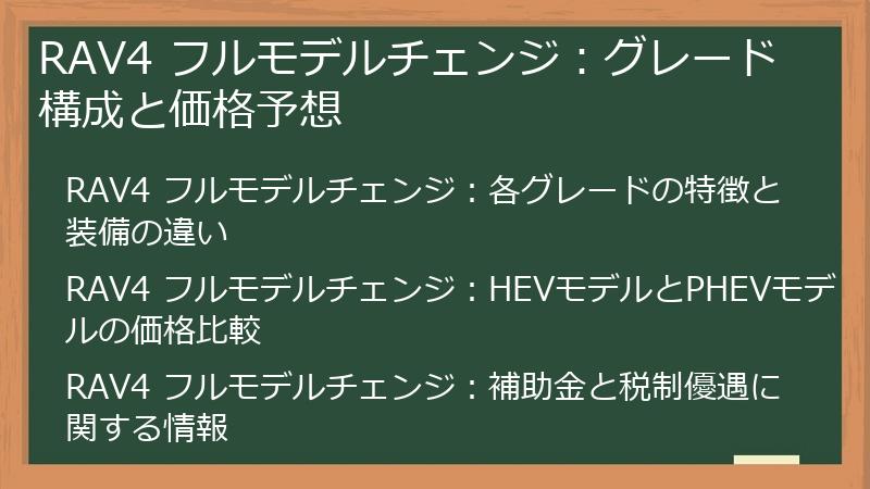 RAV4 フルモデルチェンジ：グレード構成と価格予想