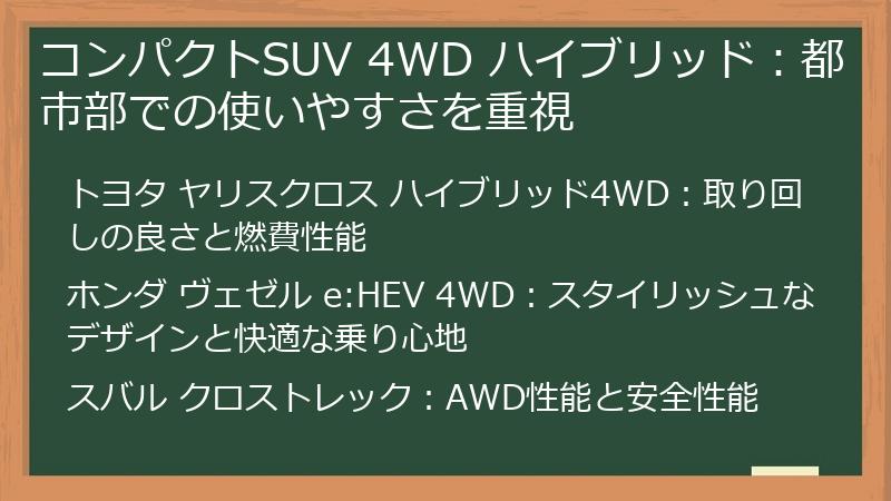 コンパクトSUV 4WD ハイブリッド：都市部での使いやすさを重視