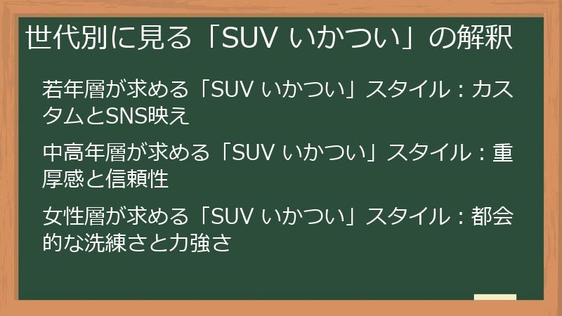 世代別に見る「SUV いかつい」の解釈