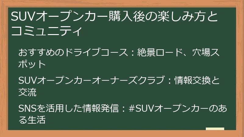 SUVオープンカー購入後の楽しみ方とコミュニティ