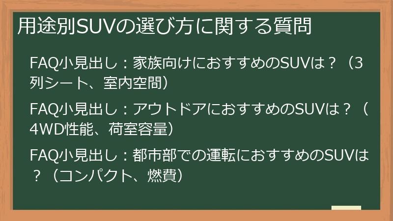 用途別SUVの選び方に関する質問