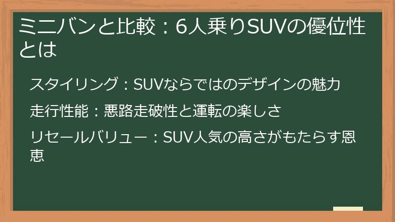ミニバンと比較：6人乗りSUVの優位性とは