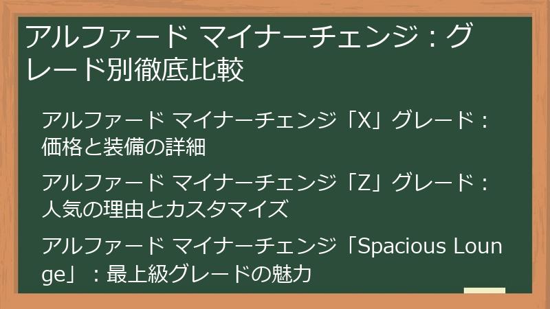 アルファード マイナーチェンジ：グレード別徹底比較