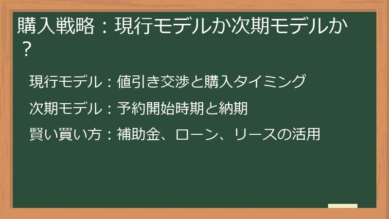 購入戦略：現行モデルか次期モデルか？