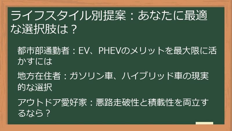 ライフスタイル別提案：あなたに最適な選択肢は？