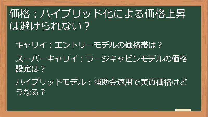 価格：ハイブリッド化による価格上昇は避けられない？