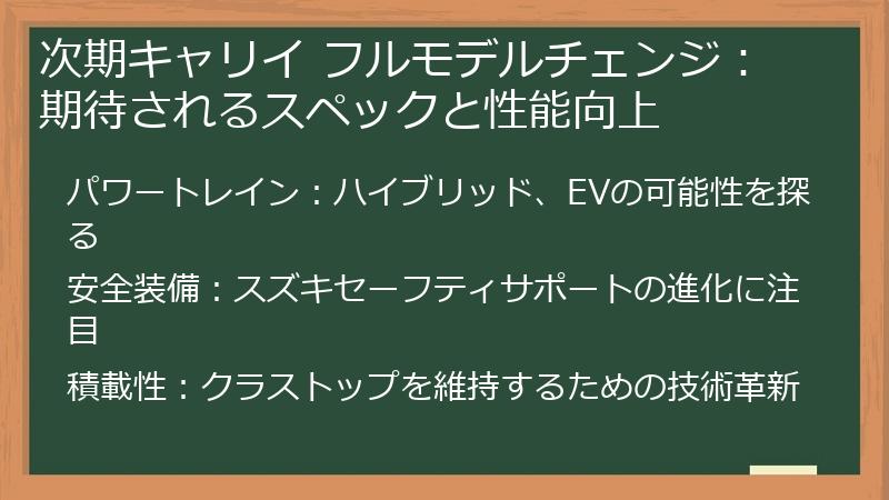 次期キャリイ フルモデルチェンジ：期待されるスペックと性能向上