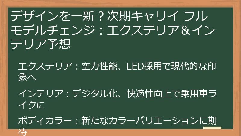 デザインを一新？次期キャリイ フルモデルチェンジ：エクステリア＆インテリア予想