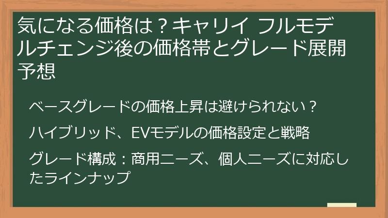 気になる価格は？キャリイ フルモデルチェンジ後の価格帯とグレード展開予想