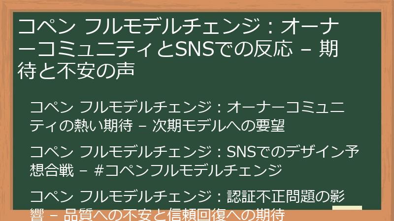コペン フルモデルチェンジ：オーナーコミュニティとSNSでの反応 – 期待と不安の声