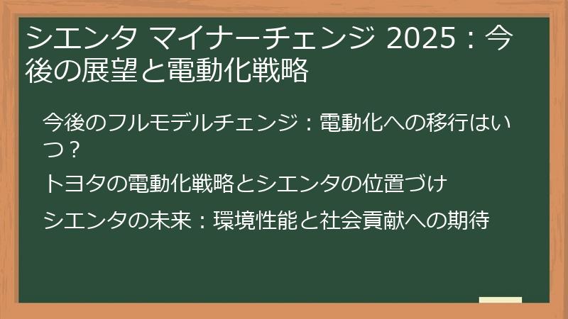 シエンタ マイナーチェンジ 2025：今後の展望と電動化戦略