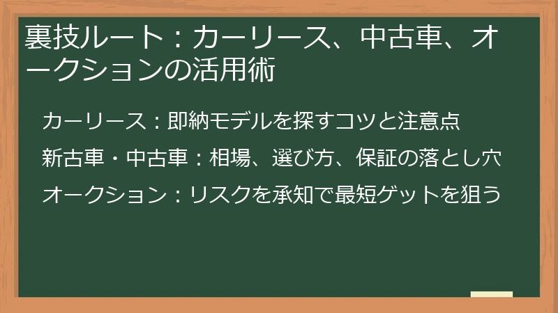 裏技ルート：カーリース、中古車、オークションの活用術