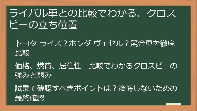 ライバル車との比較でわかる、クロスビーの立ち位置